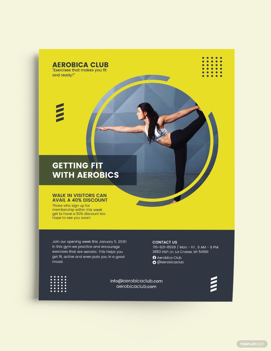Aerobic Fit Flyer Template in Word, Google Docs, Illustrator, PSD, Apple Pages, Publisher, InDesign