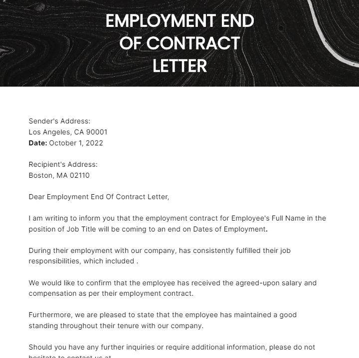 Employment End Of Contract Letter Template