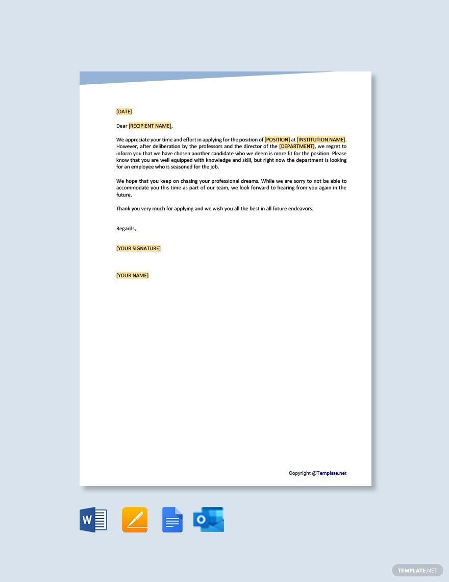 College Job Rejection Letter Template