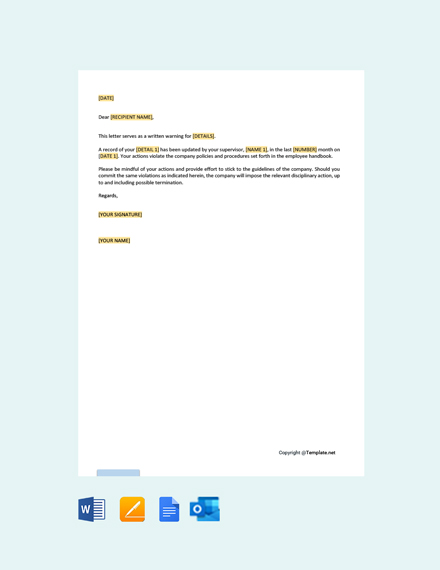 Warning Letter For Damaging Company Vehicle Template - Word 