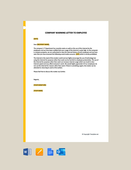 Free Company Warning Letter To Employee Template - Google Docs, Word ...