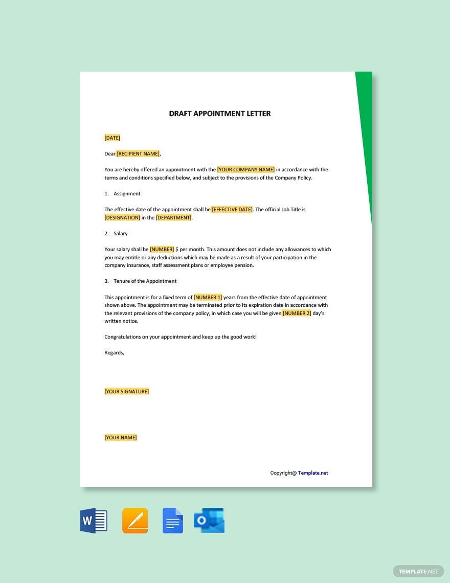 Free Draft Appointment Letter Template