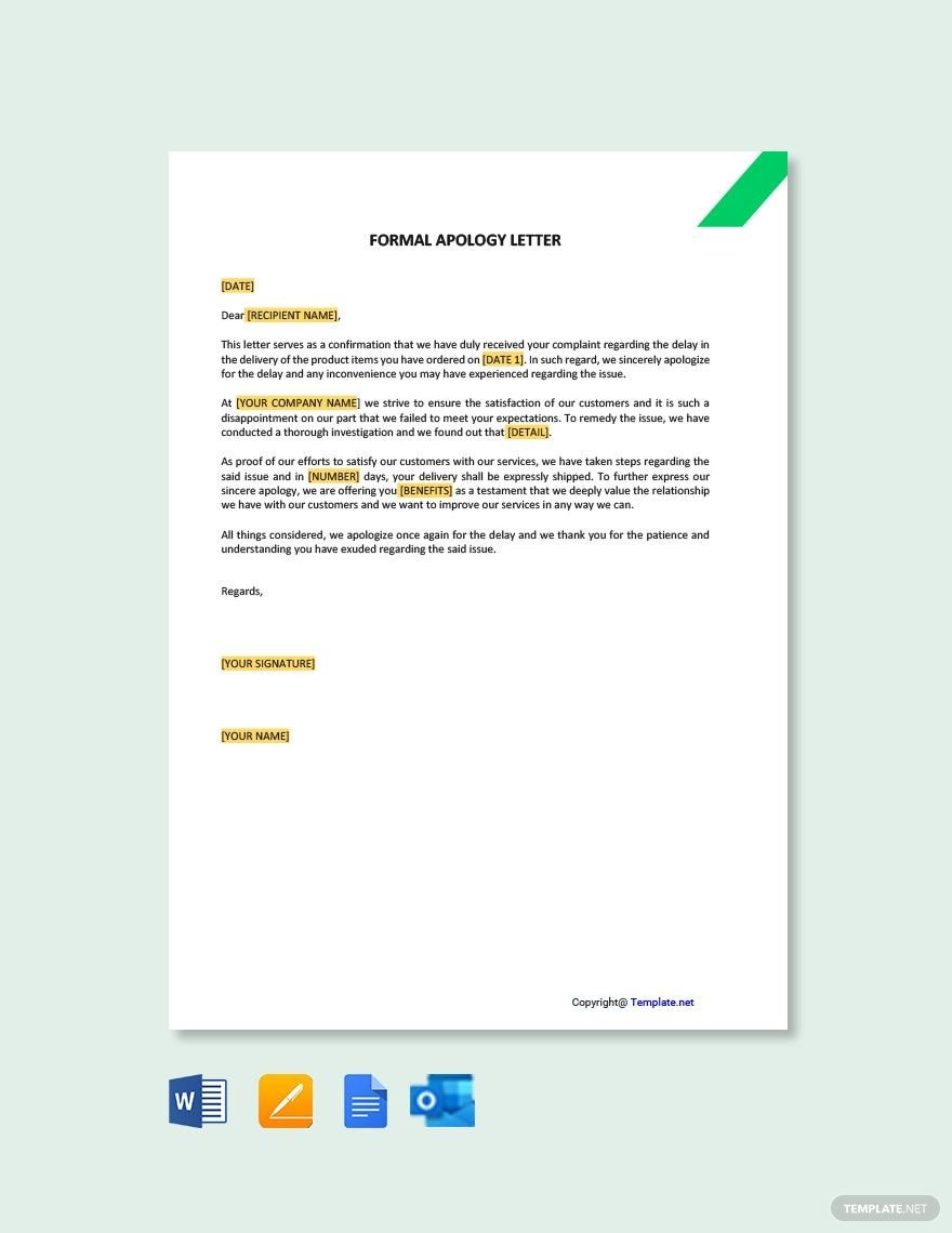 Formal Apology Letter Template in Word, Google Docs, PDF, Apple Pages, Outlook