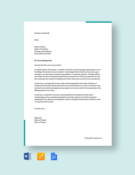 FREE Formal Apology Letter to Teacher Template - Word | Google Docs ...