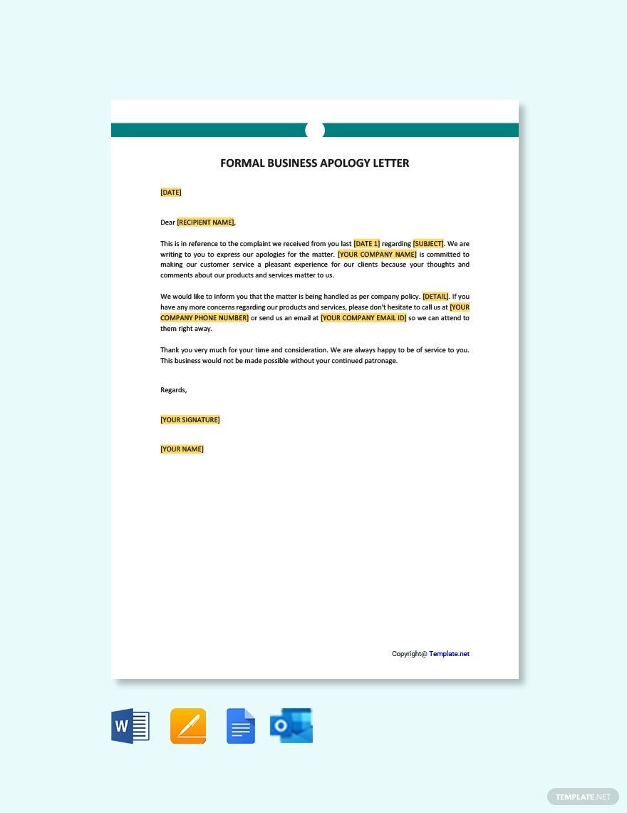 Formal Business Apology Letter Template