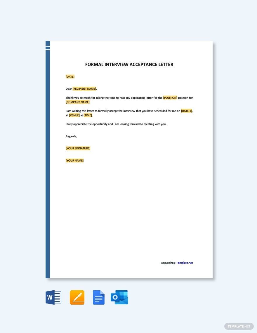 Formal Interview Acceptance Letter Template