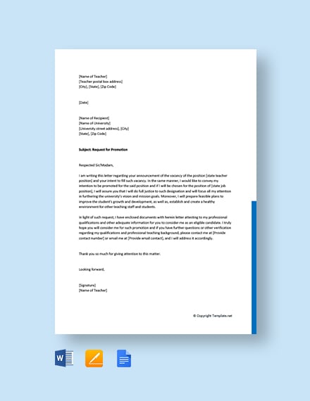 application letter for promotion teacher pdf