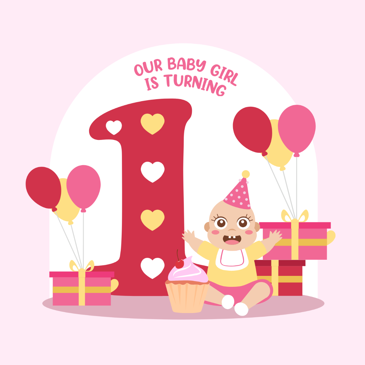 Baby Girl First Birthday Vector Template