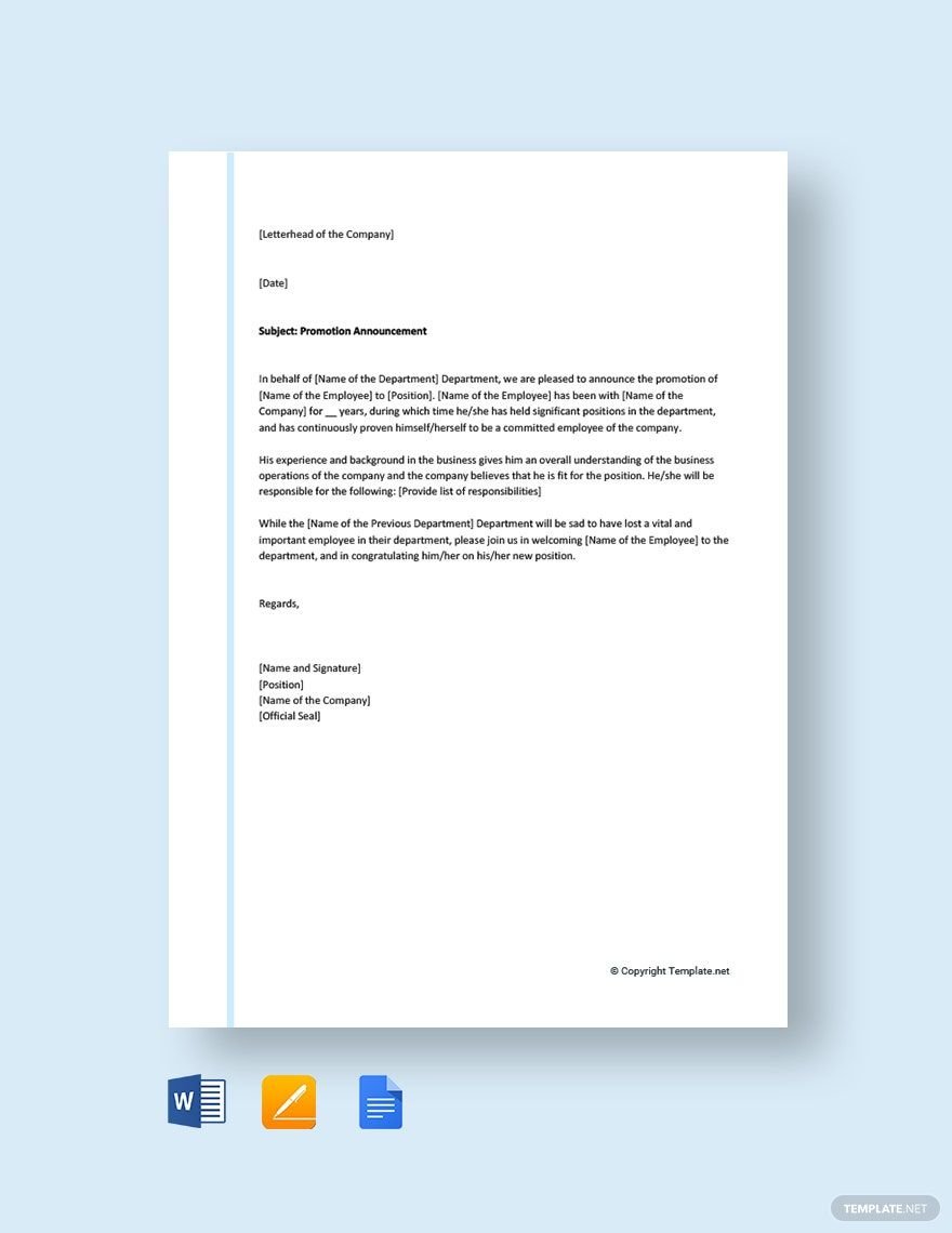 Free Promotion Announcement Letter Template