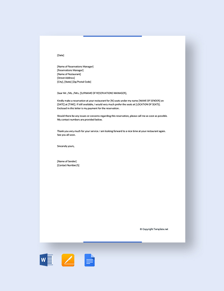 FREE Reservation Letter Template - Word | Google Docs | Apple Pages ...