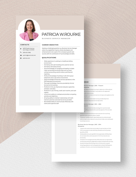 Business Service Manager Resume Download