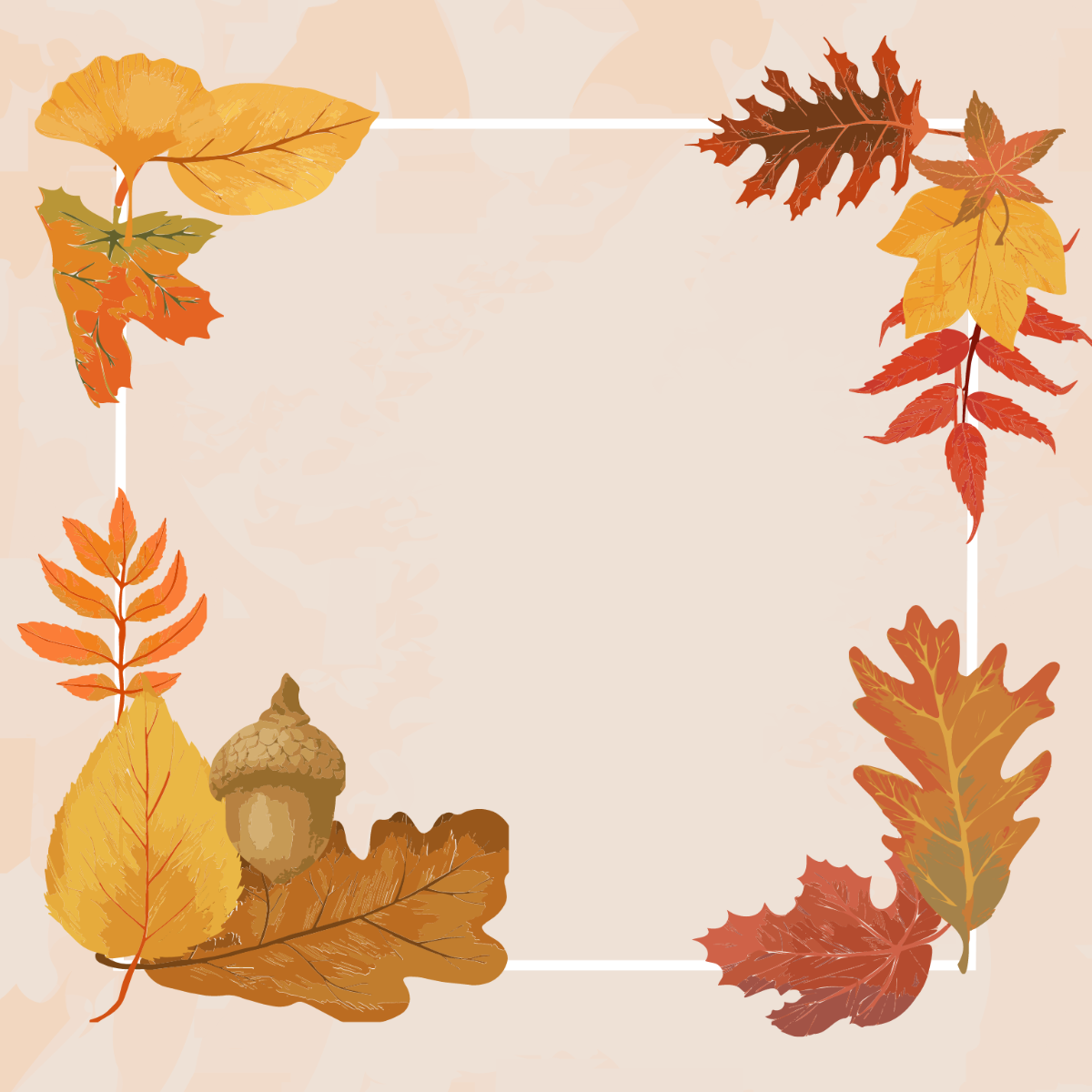 Watercolor Autumn Leaves Frame Vector Template