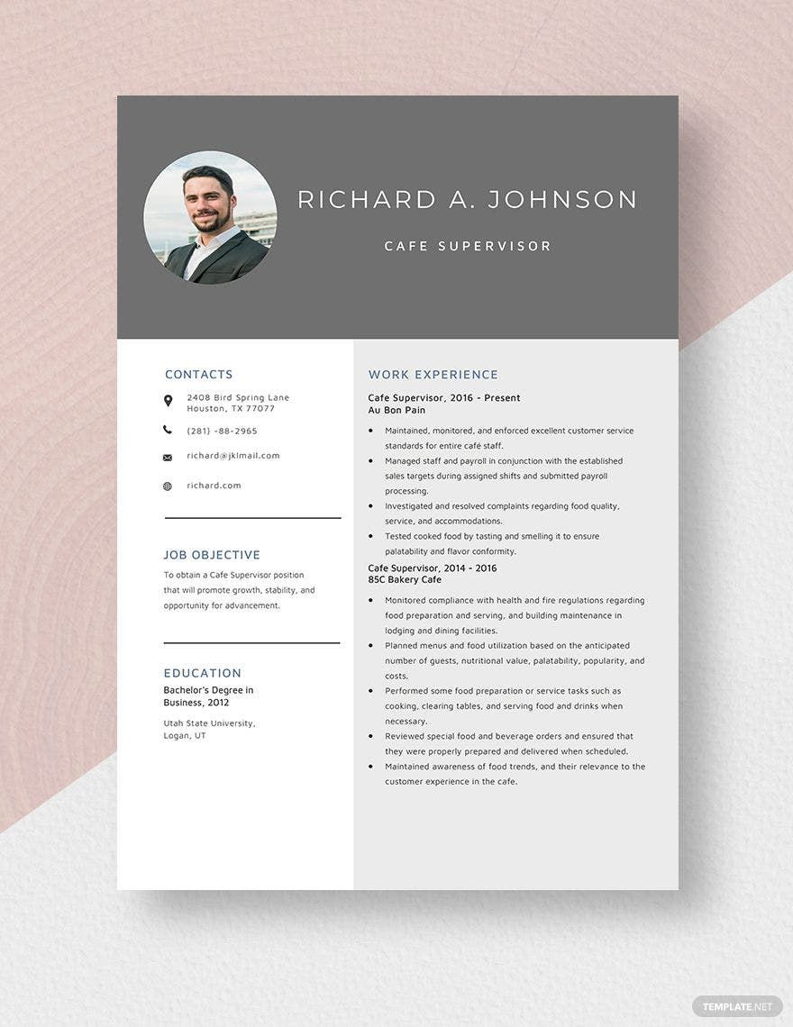 Cafe Supervisor Resume Download In Word Apple Pages Template