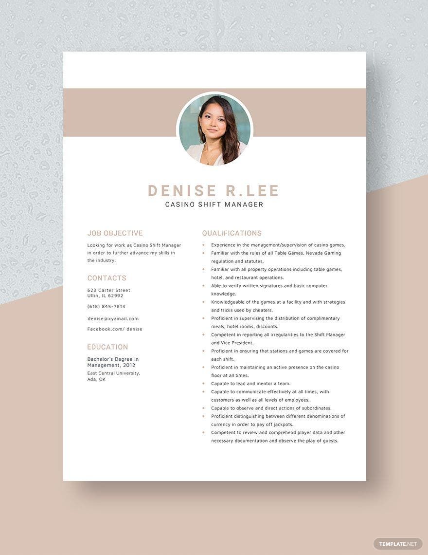 Free Casino Shift Manager Resume in Word, Apple Pages