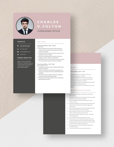 Commissioned Officer Resume Download