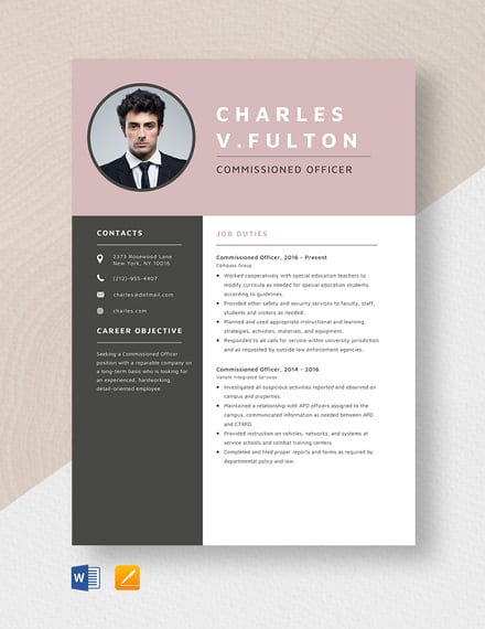 Commissioned Officer Resume
