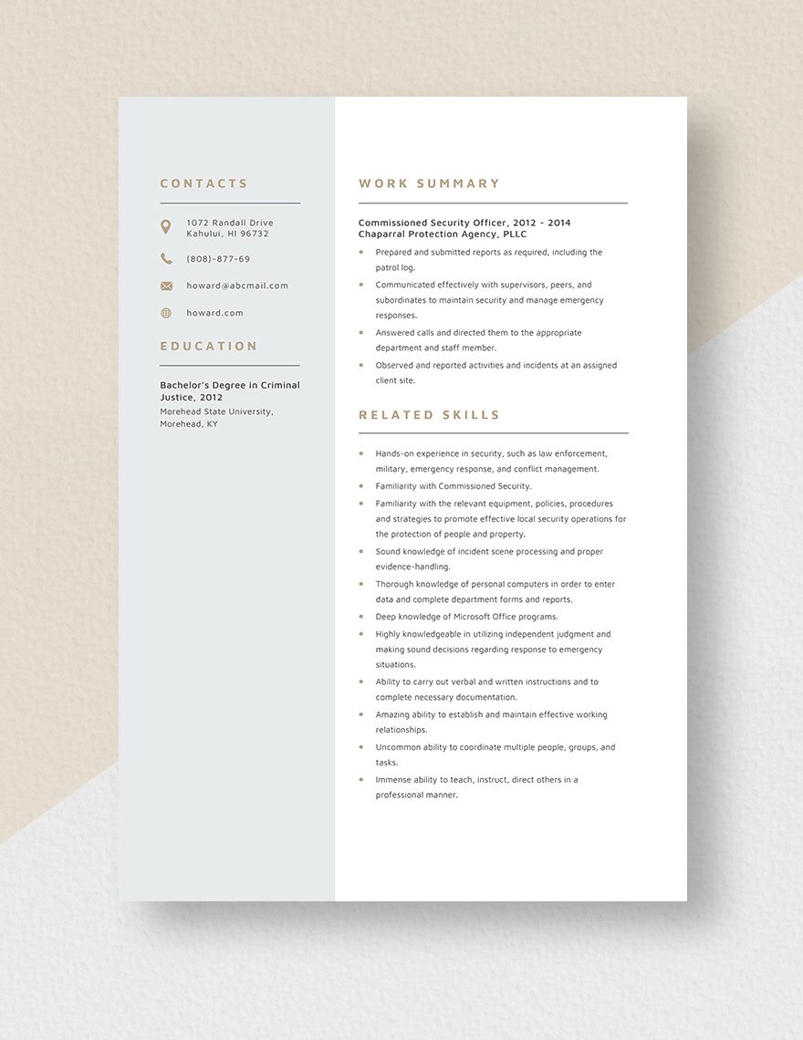 Commissioned Security Officer Resume