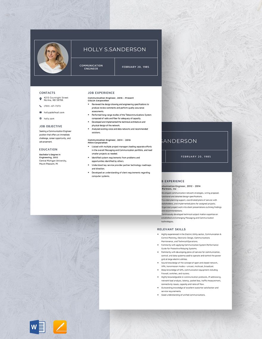 Communication Engineer Resume Template - Word, Apple Pages, PDF ...