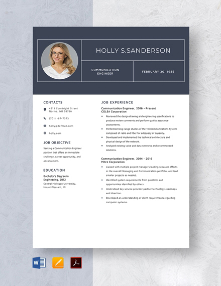 Communication Engineer Resume Template - Word, Apple Pages, PDF