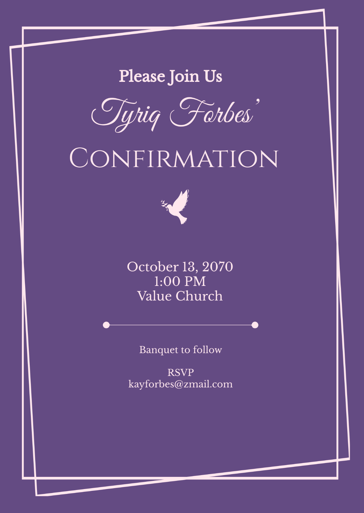 Free Purple Confirmation Invitation Template