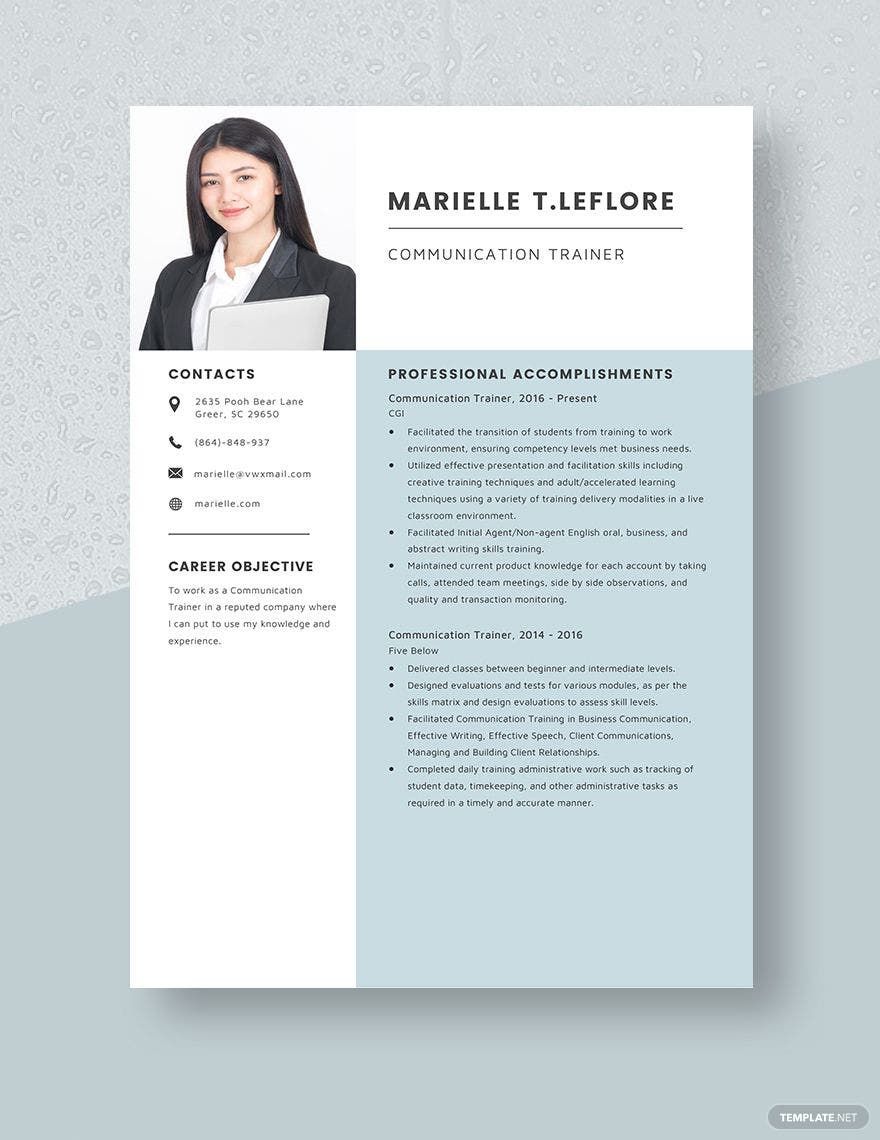 Free Communication Trainer Resume Template