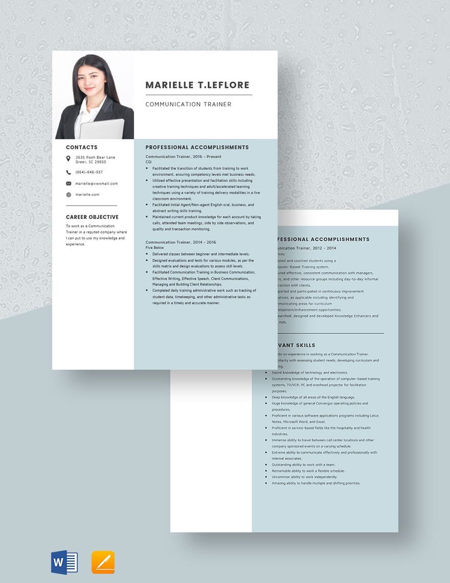 Communication Trainer Resume Template