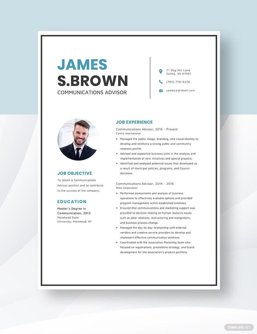Communications Advisor Resume in Word, Apple Pages