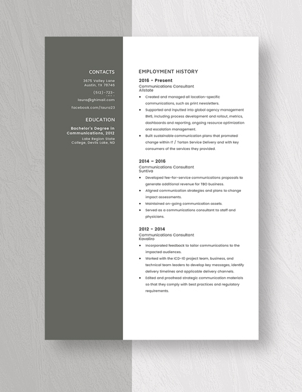Communications Consultant Resume Template