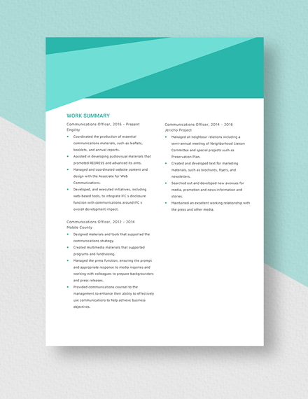Communications Officer Resume Template