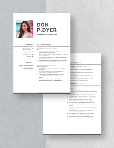 Communications Planner Resume Download