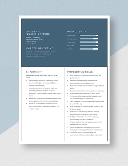 Communications Specialist Resume Template
