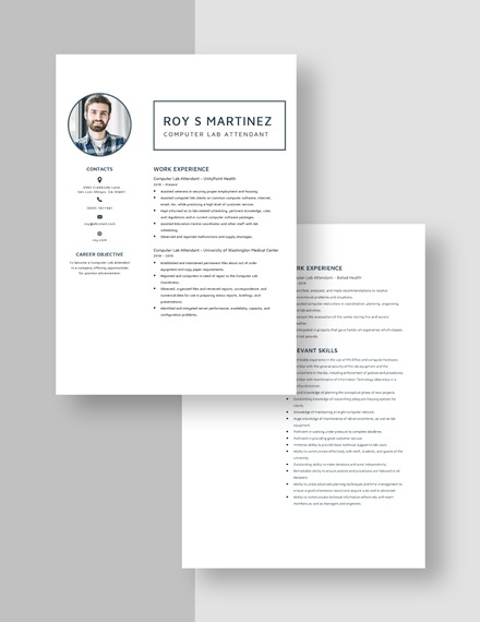 Computer Lab Attendant Resume Template Word Apple Pages Template