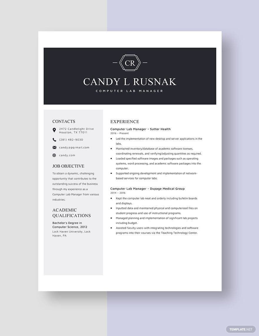 Computer Lab Manager Resume