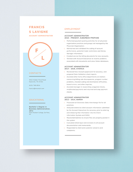 Account Administrator Resume Template