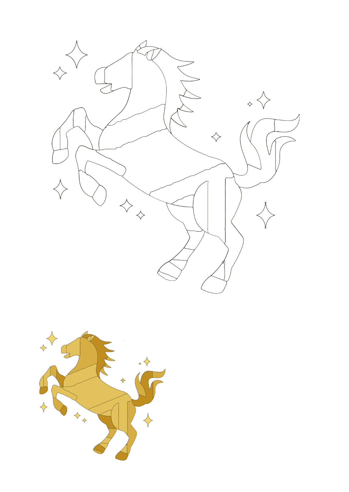 Free Golden Horse Coloring Page Template
