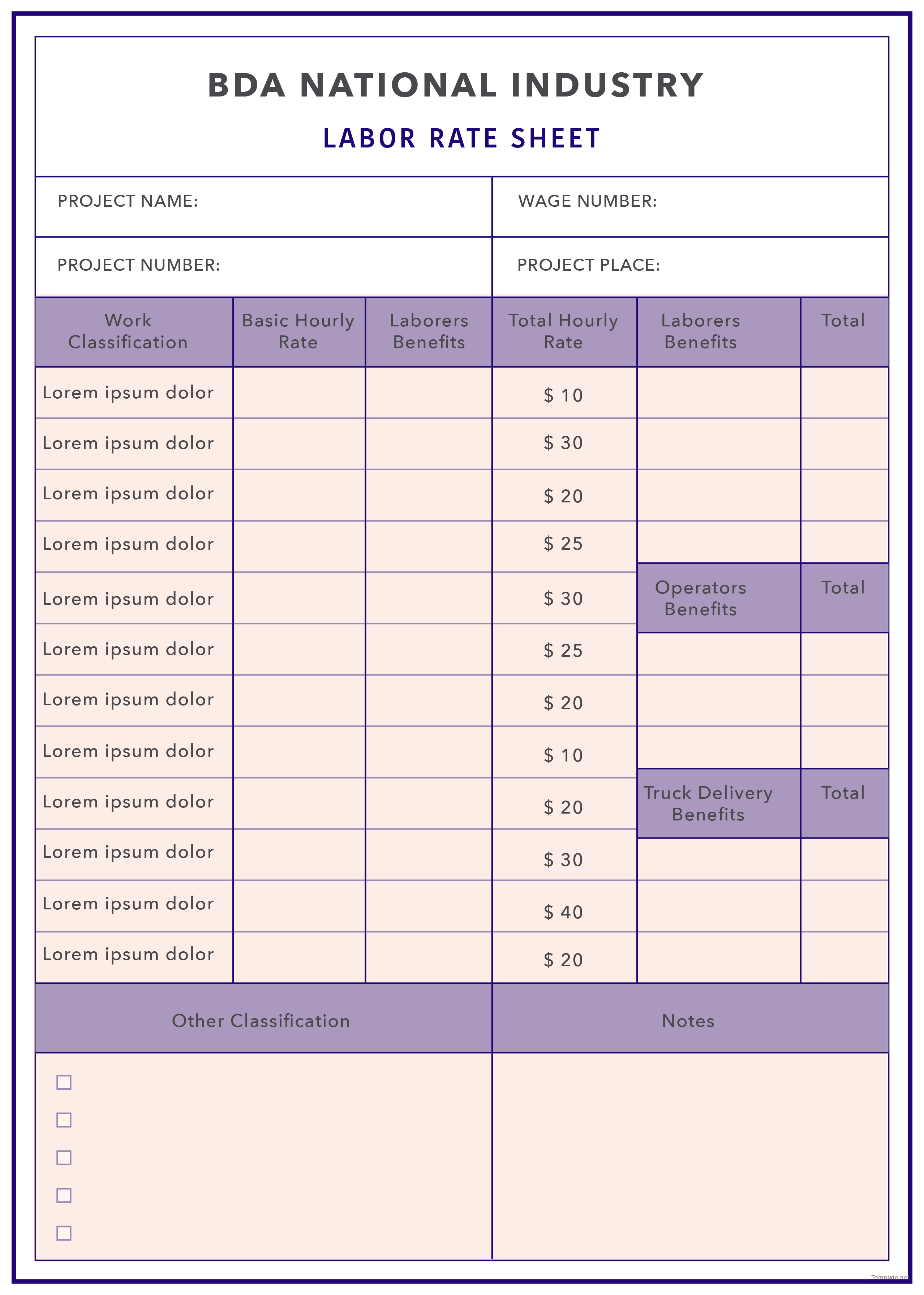 Free Labor Rate Sheet Template in Adobe Illustrator, Microsoft Word