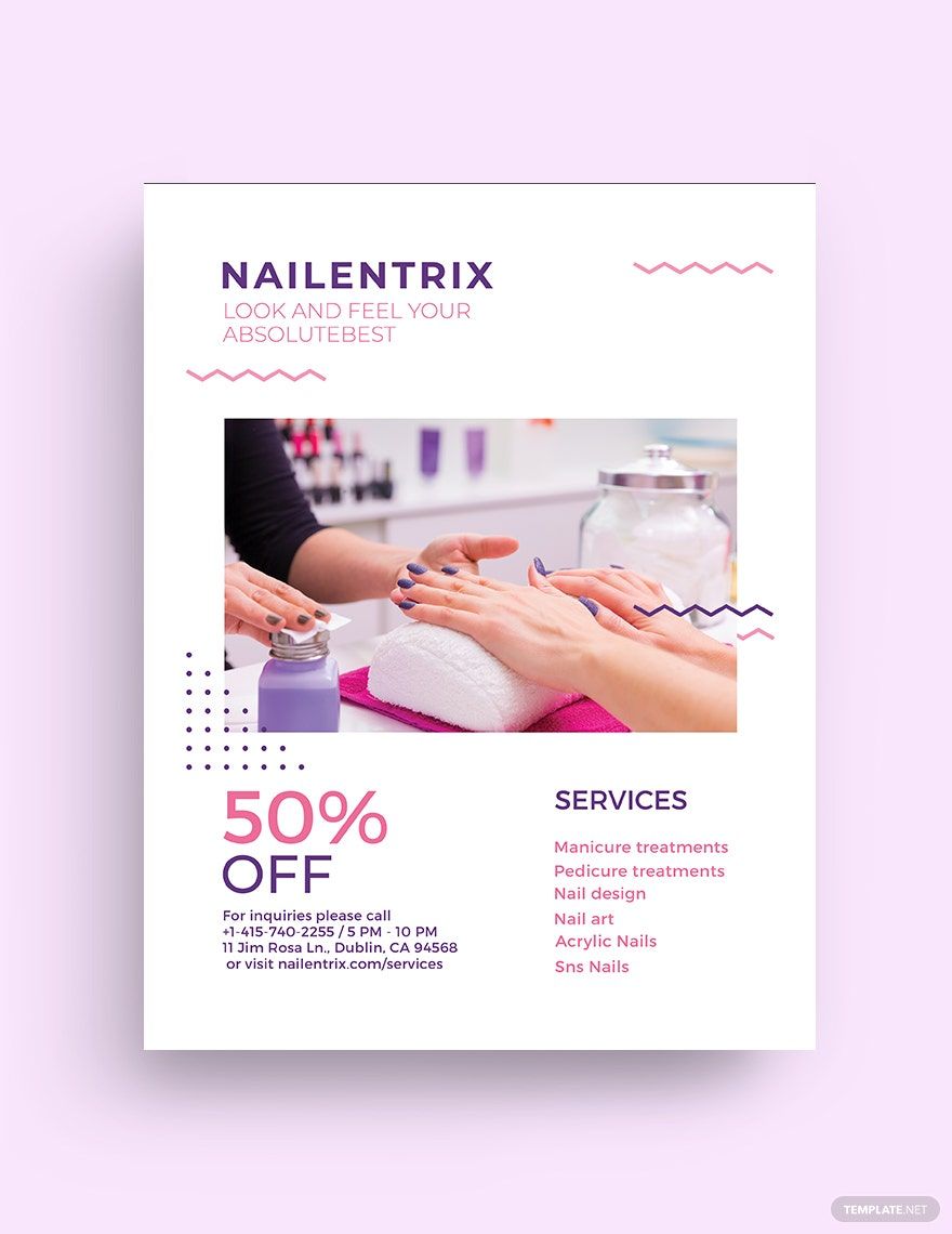 Beauty Nails Bar Flyer Template in Word, Google Docs, Illustrator, PSD, Apple Pages, Publisher, InDesign