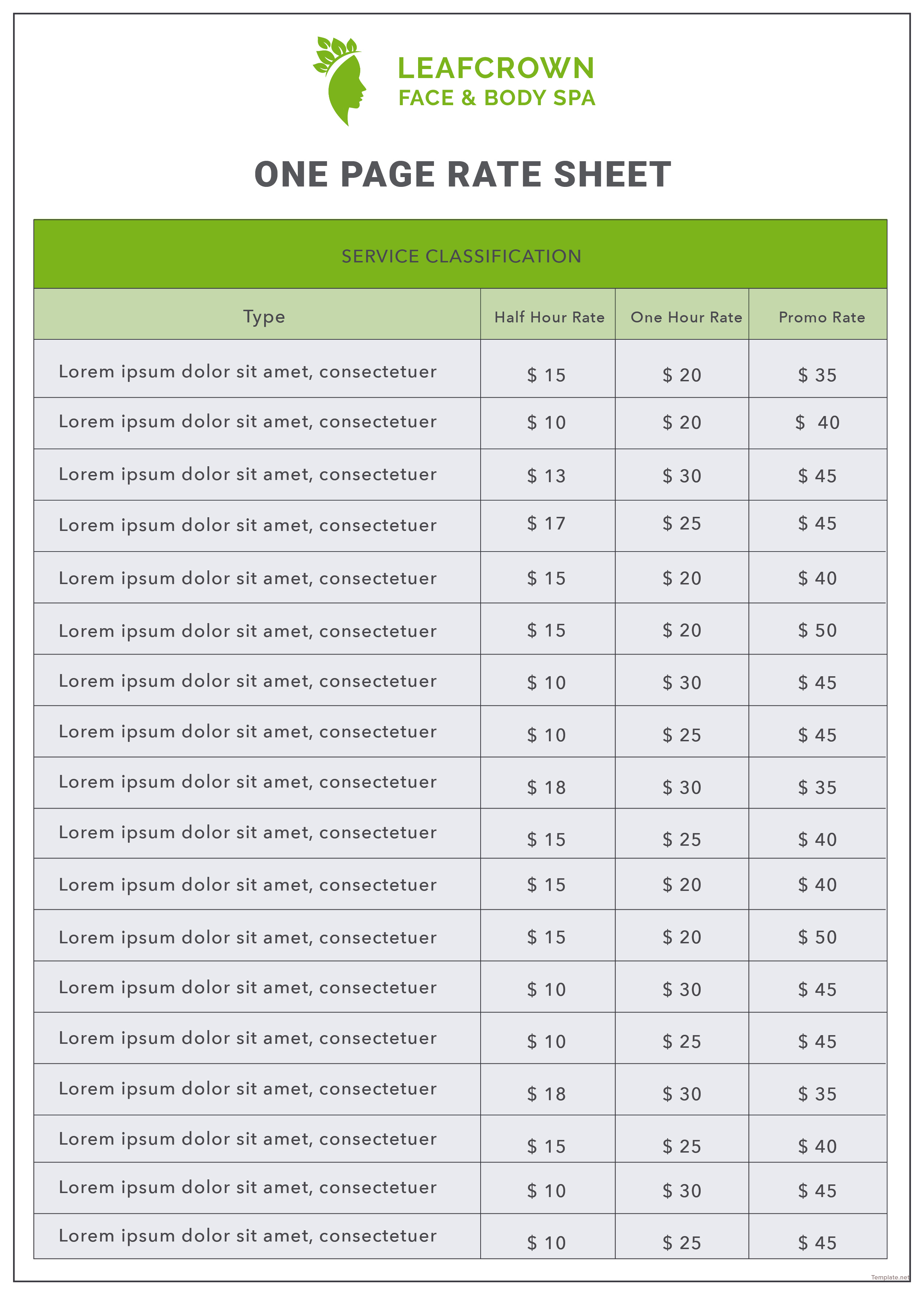 Rate Card Template