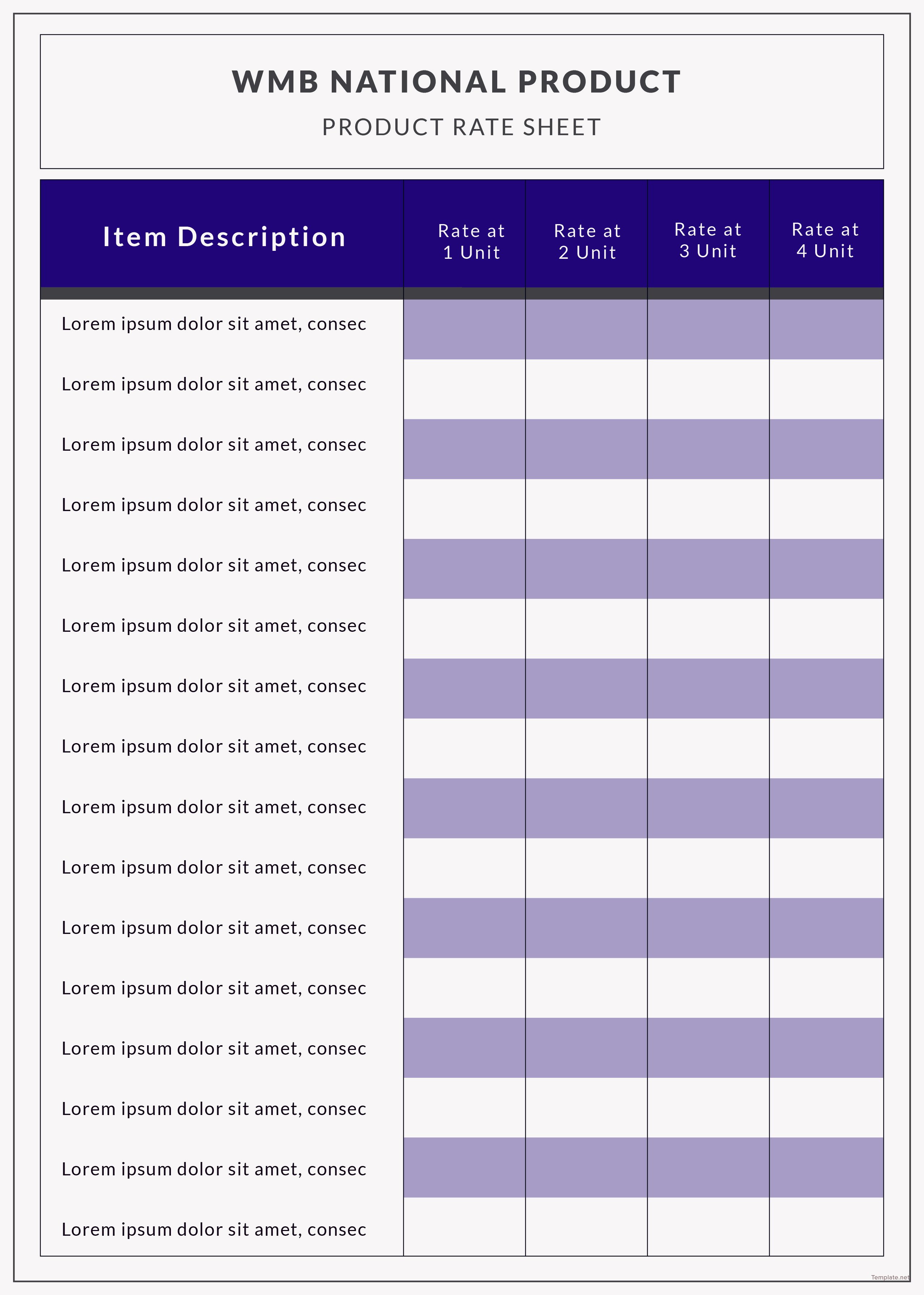 Free Product Rate sheet Template in Adobe Illustrator, Microsoft Word