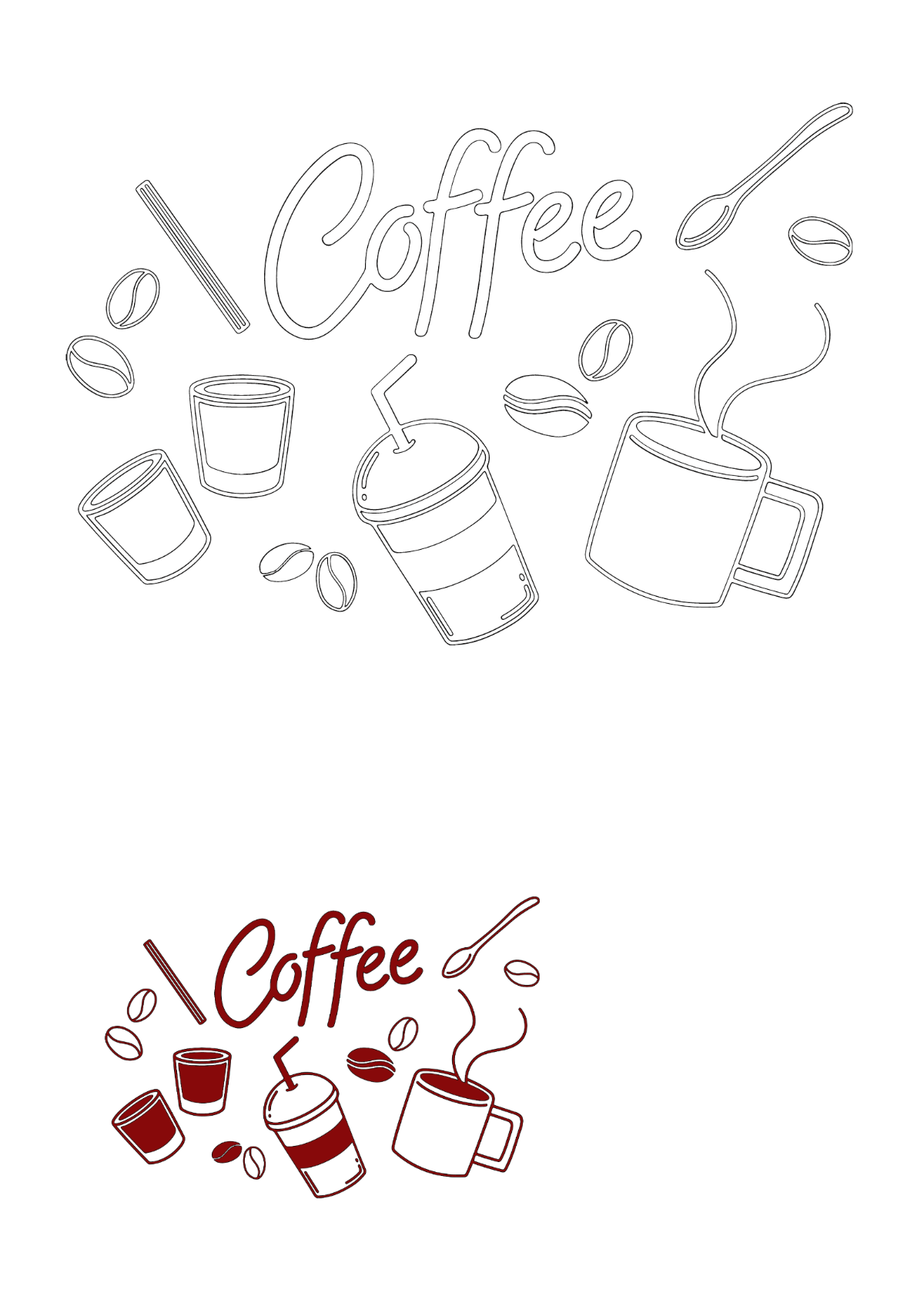 Coffee Doodle Coloring Page Template