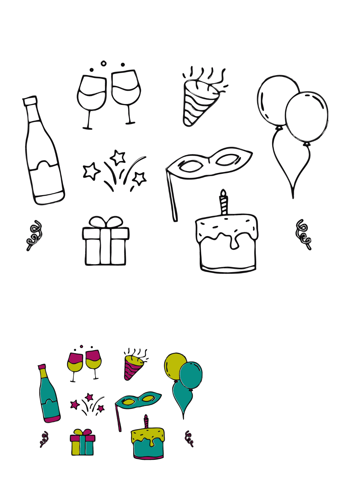 Free Party Doodle Coloring Page Template