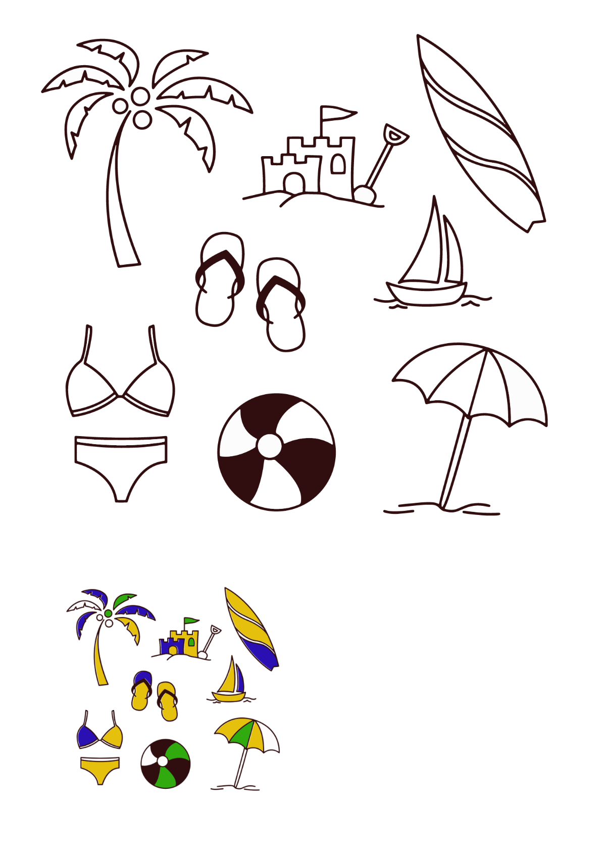 Beach Doodle Coloring Page Template