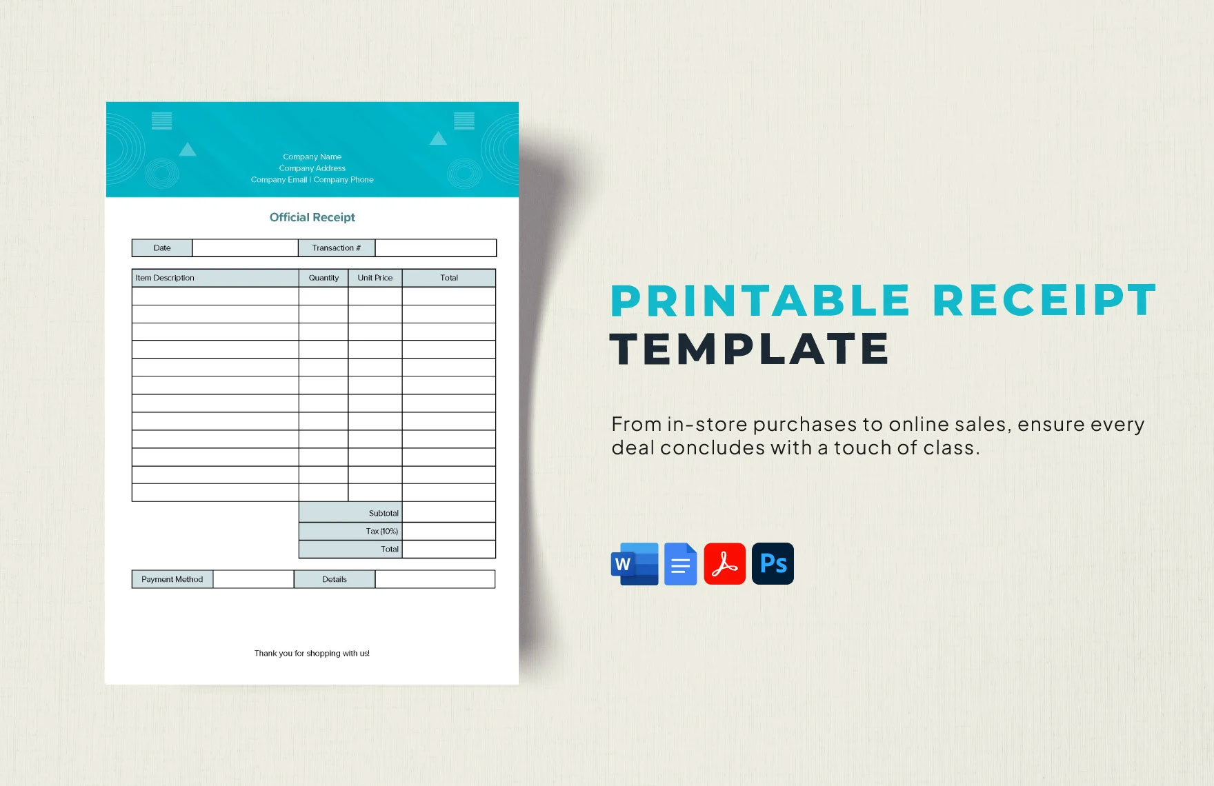 Free Printable Receipt Template in Word, Google Docs, PDF, PSD