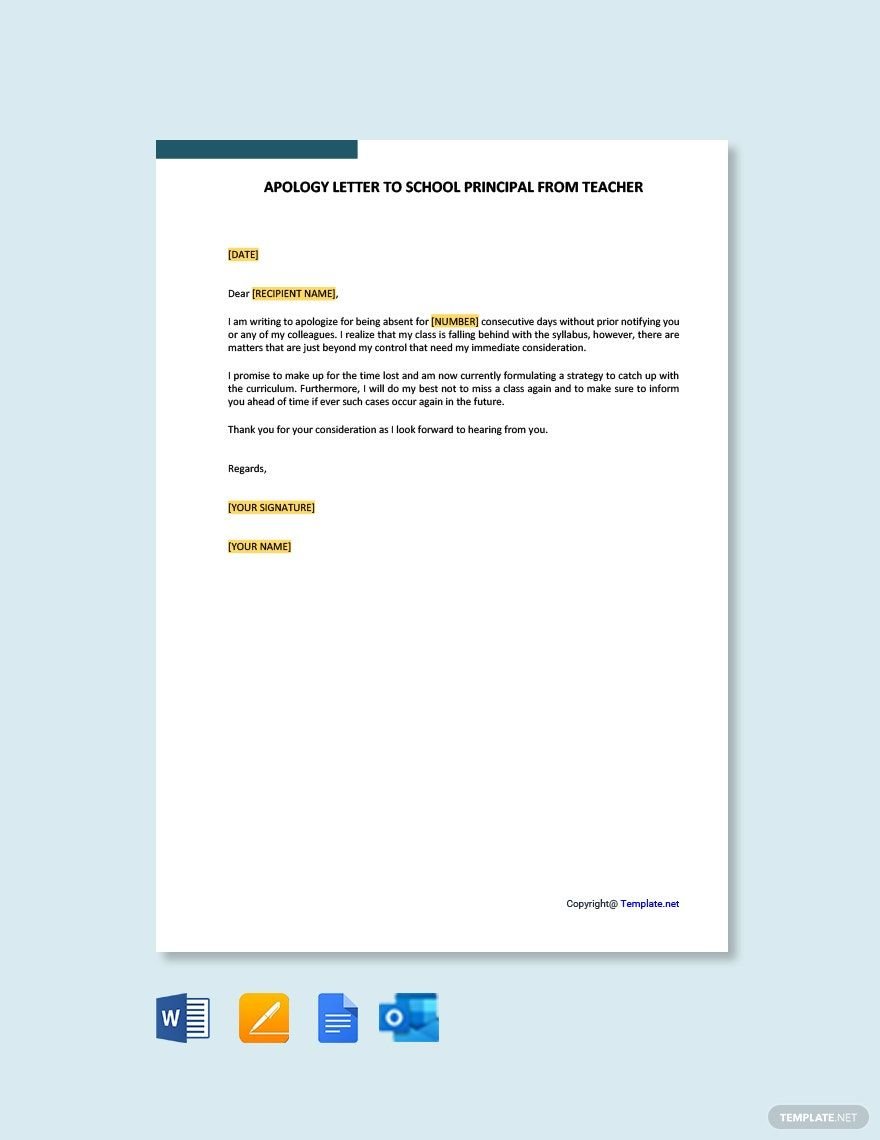 Free Apology Letter To School Principal From Teacher Template