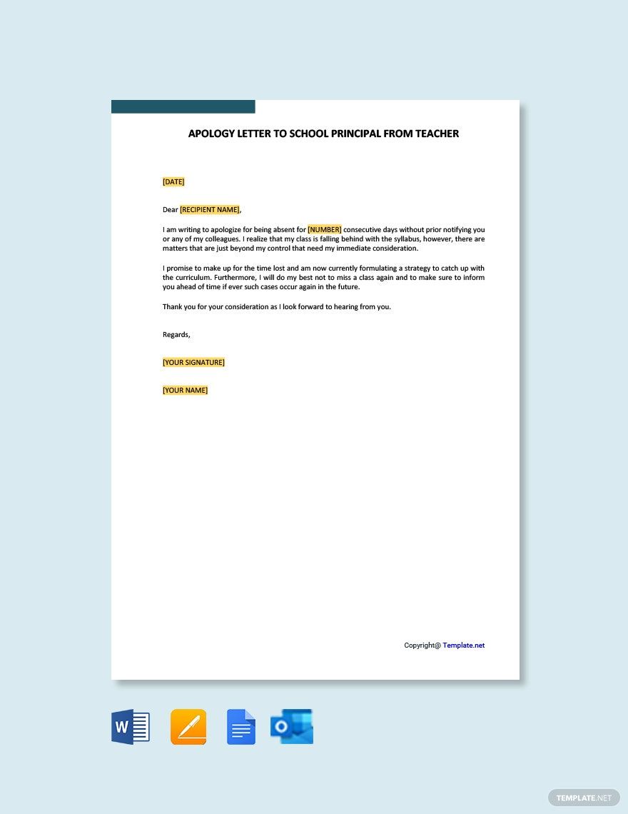 Apology Letter To School Principal From Teacher Template in Word, Google Docs, PDF, Apple Pages, Outlook