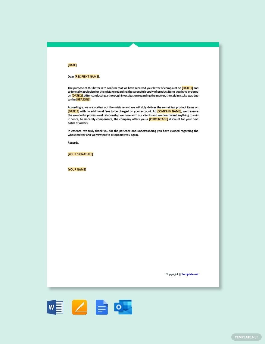 Business Apology Letter for Mistake Template