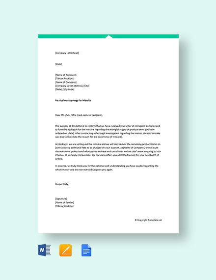 FREE Business Apology Letter for Mistake Template: Download 2538 ...