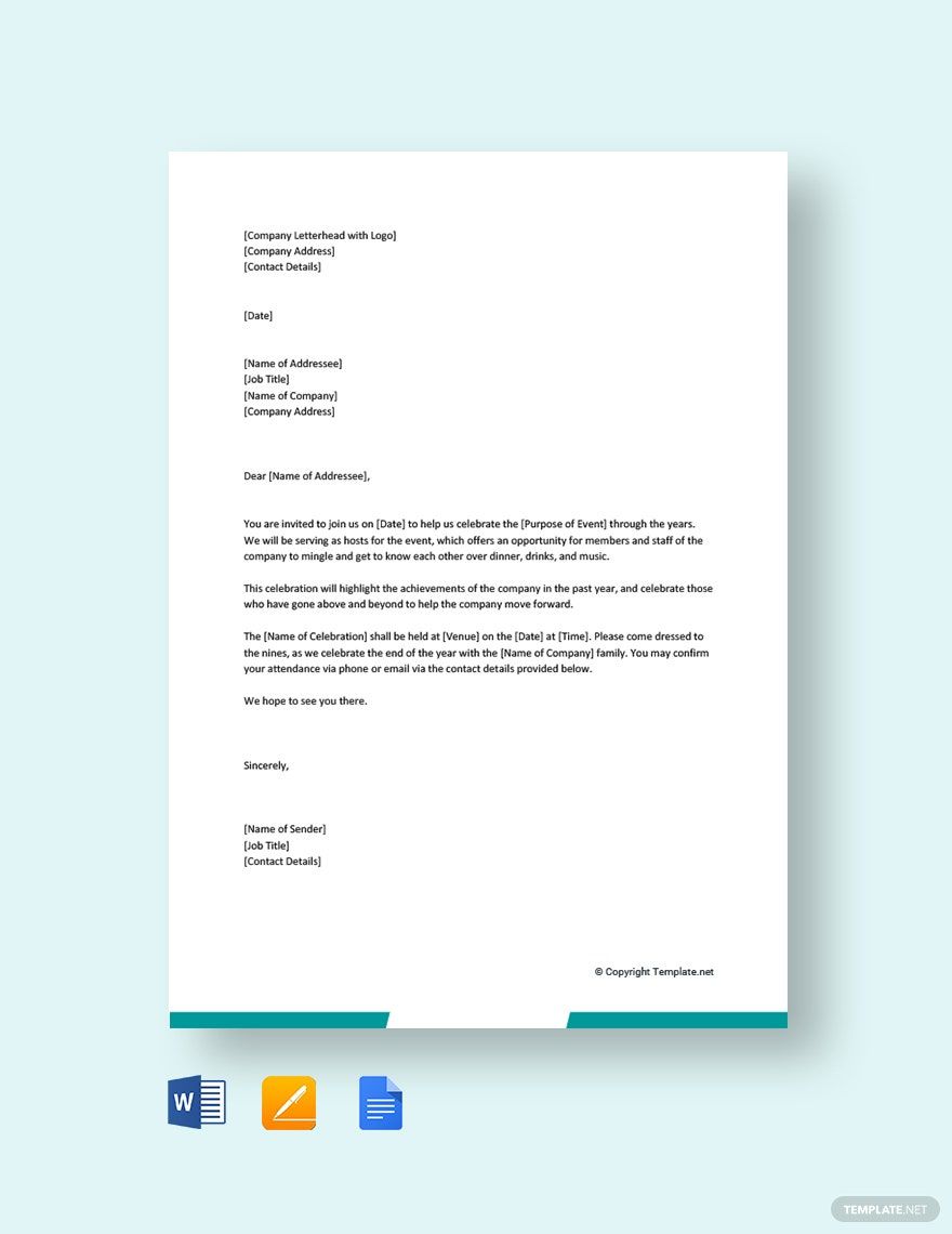 Celebration Letter Template in Word, Google Docs, PDF, Apple Pages