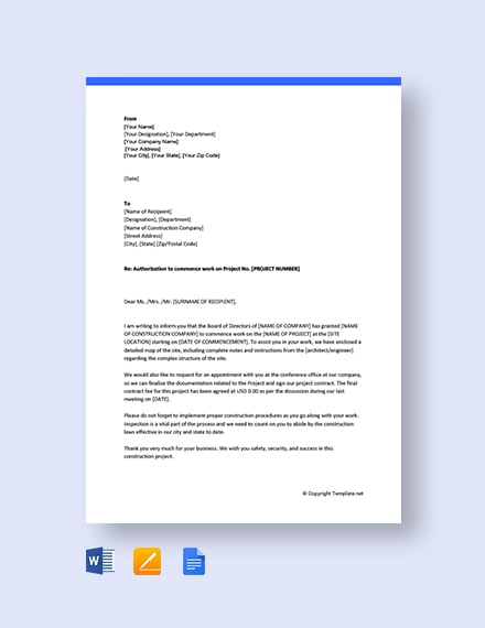 Sample Authorization Letter To Perform Work