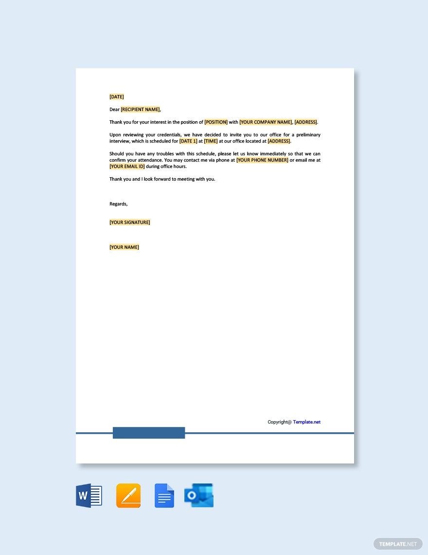 Formal Interview Letter Template in Word, Google Docs, PDF, Apple Pages, Outlook
